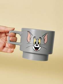 TOM & JERRY X SHEIN 1个12.7盎司/375毫升可叠放卡通图案印花马克杯，耐冷耐热，可用于微波炉和洗碗机，适用于盛装水、牛奶、果汁、咖啡。 - 灰色 - 查看 6