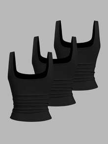 Sweetra Áo tank top cổ tròn xếp ly dáng rộng dành cho nữ, thích hợp mặc mùa hè. - Nhiều màu - Xem 2