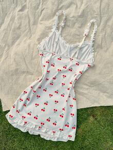 CottageSlumber Vestido entallado con volantes y estampado de cerezas, lencería - Blanco - View 2