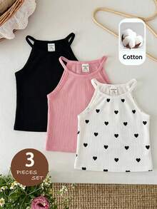 LMoss Kids 3pcs Baby Girl Solid Color Knitted Sleeveless Vest Top Set - Multicolor - View 2