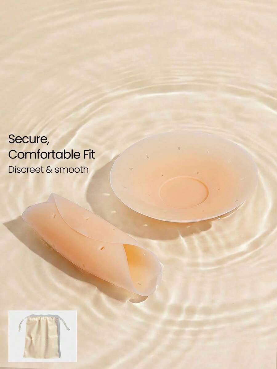 GLOWMODE 1 Pack Silicone Thin Seamless Adhesive Edge Non-Adhesive Center Reusable Nipple Covers Pasties Daily Casual Wear - Vanilla - View 1