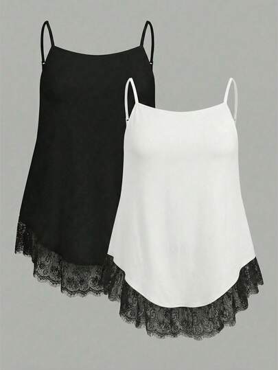 SHEIN EZwear 大码纯色蕾丝休闲吊带背心