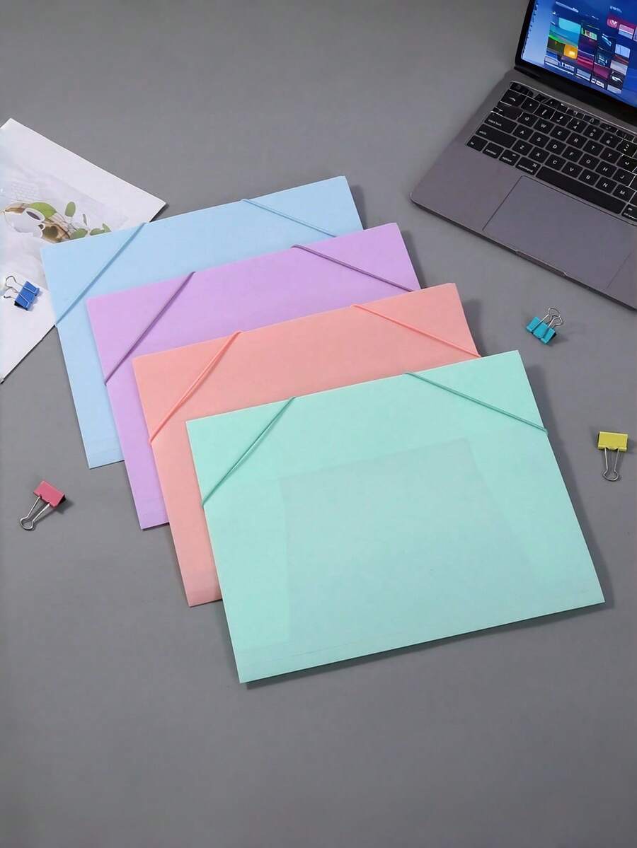 1/2/4/6/8 PCS Large Capacity Elastic Closure Elastic Cord File Bag Drawstring Document Pouch Business Negotiation Folder Office Material Manager School Document Storage Project Binder Office Supplies School Supplies Back To School