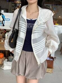 Livesso Women's Loose Fit Casual Outdoor Hooded Jacket, Cotton, White, Spring/Summer - White - View 5