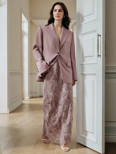 Anewsta Oversized Office Commute Lapel Long Sleeve Loose Blazer For Women