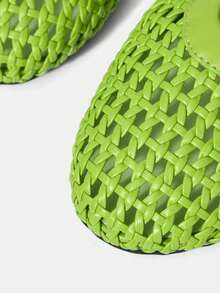MOTF LADIES LIGHT GREEN FLAT BOTTOM HOLLOW WOVEN HORIZONTAL STRAP BUCKLE MARY JANE SHOES SIMPLE AND ELEGANT VACATION DAILY COMMUTER COLLEGE - Green - View 6