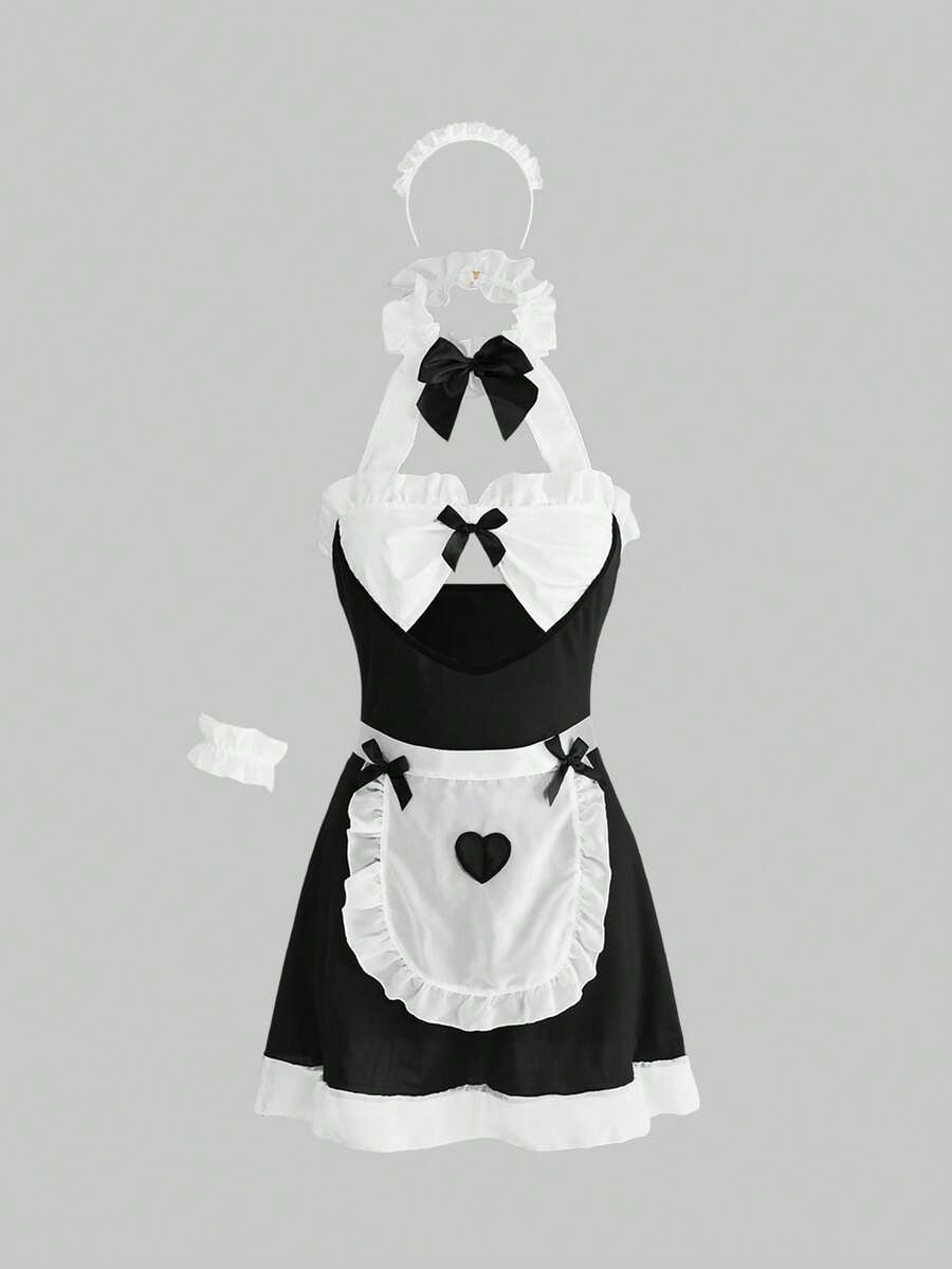 ROMWE Gothic Lolita Maid Sexy Nightgown - Black - View 1
