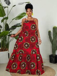 Maweii 2025 New Colorful Plus Size Fashionable Dress With Vacation Vibe - Red - View 5