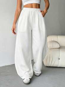 SHEIN Tall 女士秋季街头风休闲复古灯芯绒纹理长款宽松裤 - 白色 - 查看 4