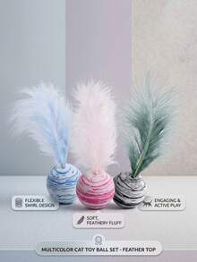 PETSIN Starry Sky Ball With Feather Cat Toy, EVA Stretch, Cat Interactive Play - Multicolor - View 5