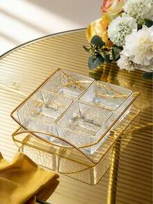 Bộ 1 khay cong khung vàng đựng đồ ăn nhẹ, các loại hạt và trái cây. - Trong sáng - Xem 3