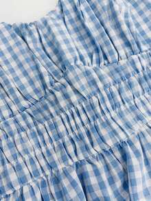 Franclia 女士吊带格子连体裤，腰部收紧 - 藍白色 - 查看 5