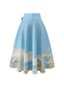 Falda con estampado floral y cordones para mujeres - Celeste - Ver 2