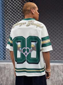 EVRINFINITE 男士字母印花V领短袖休闲T恤 - 彩色 - 查看 2