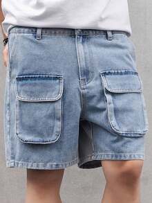 RHETRK Plus Size Men's Casual Denim Cargo Shorts For Summer - Blue - View 4