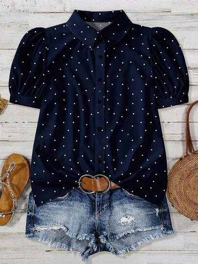 EMERY ROSE 休闲简约大码波点印花衬衫