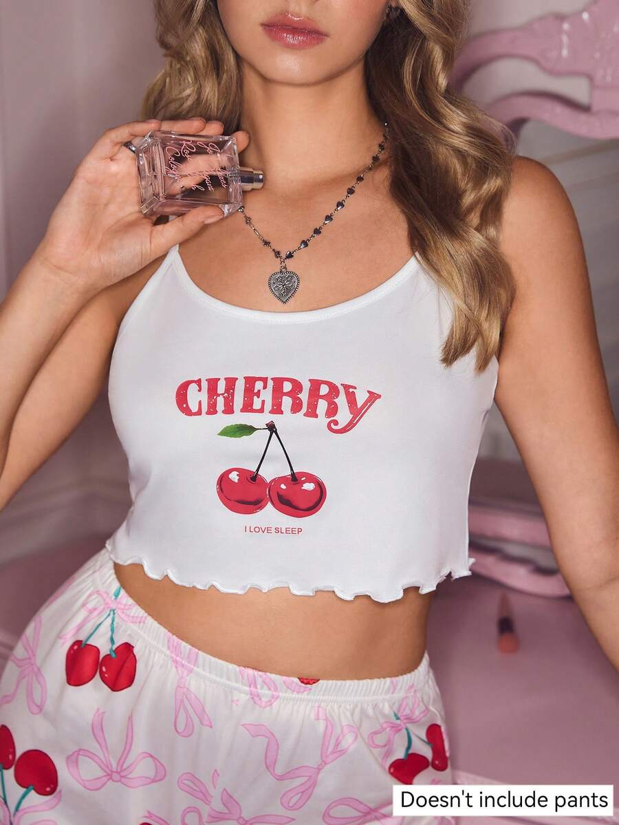 SHEIN 牛油果印花可爱女士睡衣上衣 - 白色 - 查看 1
