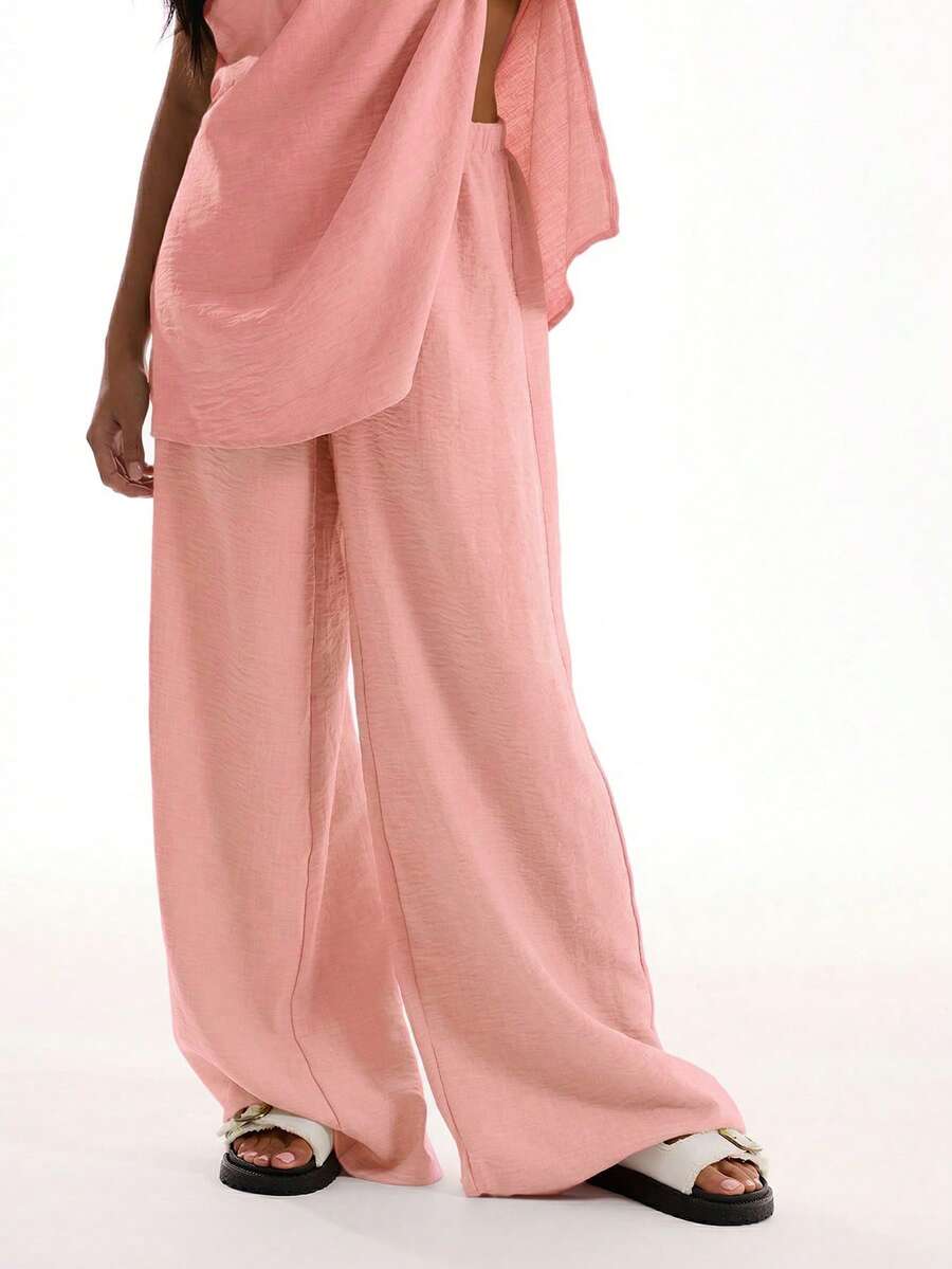 MUSERA Pantalones de cintura elástica con sensación de lino, ropa de playa bohemia casual para vacaciones, verano, fiesta, primavera - Rosa - Ver 1