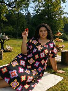 SHEIN CURVE+ Curve 尺码 US22 音乐节、海滨度假、波西米亚风女士全幅印花休闲度假连衣裙，女装/乡村/沙滩装/沙滩装/沙滩装 - 彩色 - 查看 10