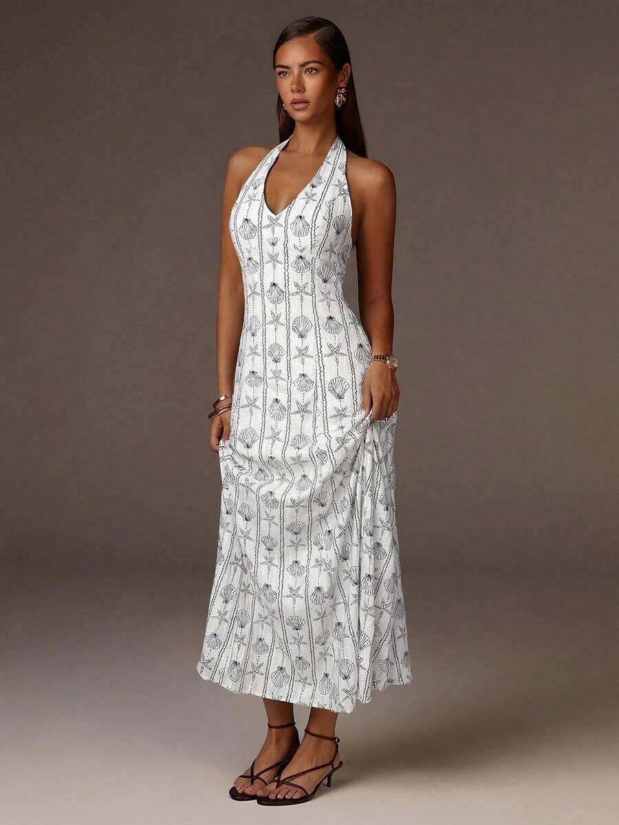 Women's Vacation Casual Starfish & Shell Print Backless Dress,Summer Dresses For Women - Multicolor - View 1