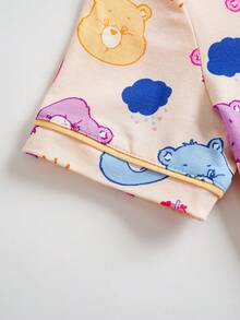 SHEIN X Care Bears Tween Girl Bear Print Short Sleeve Top And Shorts Pajama Set - Yellow - View 7