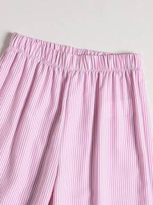 SHEIN Sparklyn Bộ trang phục mùa hè cho bé gái: Áo hai dây kẻ sọc và quần ống đứng. - Hồng - Xem 6