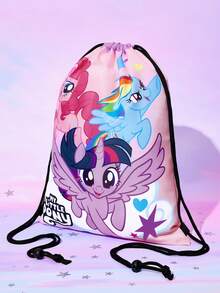 My Little Pony X SHEIN 1 件卡通印花抽绳背包，肩带长度可调节，健身包，帆布背包，休闲包，旅行包，运动沙滩包，暮光闪闪，云宝黛西，萍琪派。 - 淡紫色 - 查看 5