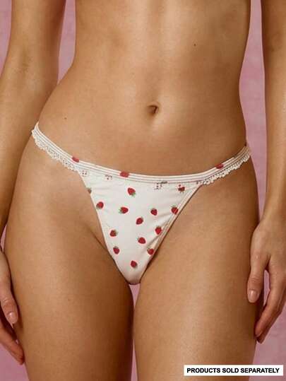 Musera Resort 草莓印花荷叶边比基尼泳裤（仅含泳裤）少女风春夏度假可爱沙滩装场合草莓城堡