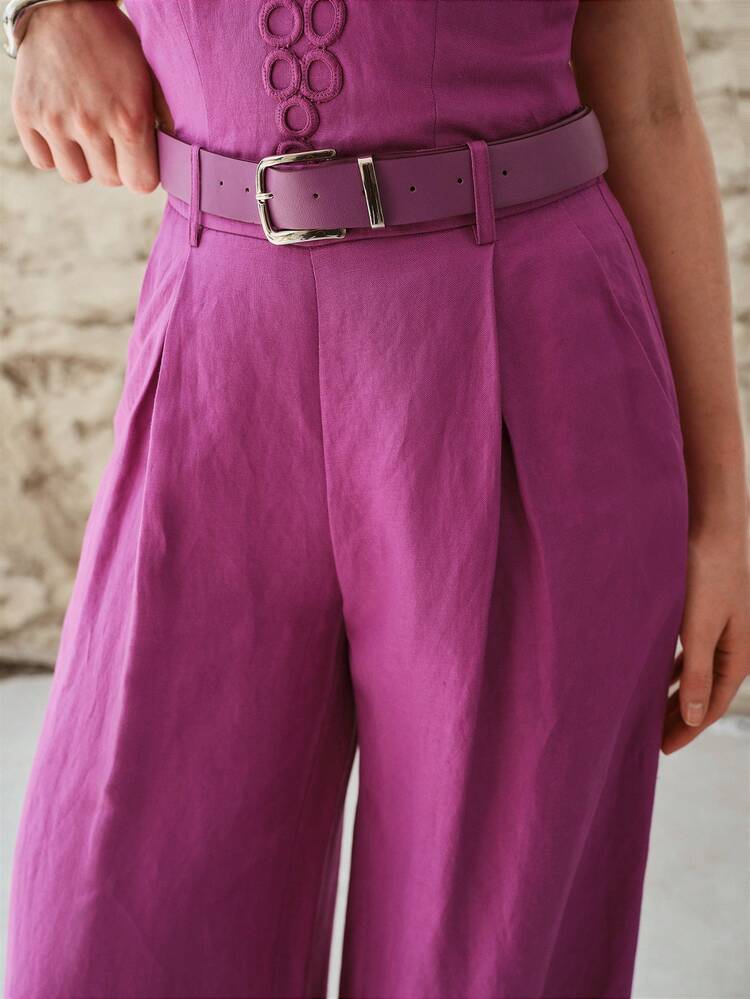 WOMEN'S LINEN LONG WIDE-LEG BELTED PANTS, SPRING/SUMMER