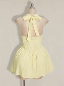 SHEIN ICON 大码女式黄色系带露背吊带连衣裙 - 黃色 - 查看 2