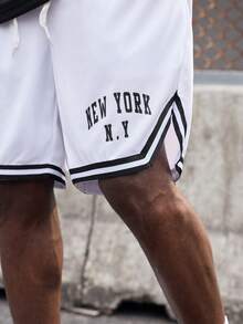 EVRINFINITE 男式字母图案条纹抽绳腰短裤 - 白色 - 查看 5