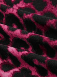 ROMWE Grunge Punk Y2K Shibuya Girl Chic Leopard Print Bodycon Asymmetric Ruched Women T-Shirt - Hot Pink - View 3