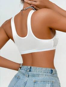 1pc Lace Patchwork Front Closure Wireless Bra For Women - White - View 2