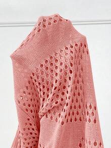 Elenzga Plus Size Women Solid Color Casual Versatile Long Sleeve Cardigan Fall - Baby Pink - View 6