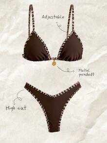 Elavelle Bikini con corte alto y ribete de estampado de leopardo - Marrón - Ver 1