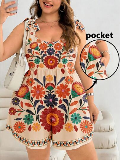 Solflare Mono con estampado floral diminuto y lazo, estilo de vacaciones de verano para el Día de San Valentín, talla grande para mujer