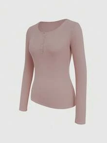 Selamara Women's Casual Solid Color Long Sleeve T-Shirt - Dusty Pink - View 4