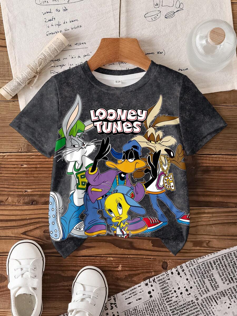 LOONEY TUNES X SHEIN 男童卡通图案短袖休闲T恤 - 白色 - 查看 1