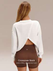 Sudadera cruzada de modal SoftSerene con espalda transpirable, suave y sedosa, para uso diario y casual - Blanco - Ver 3