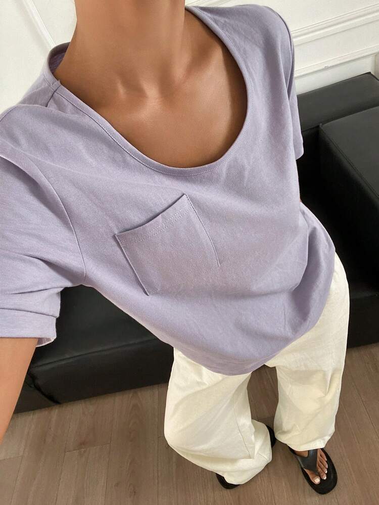 Livesso 女士休闲针织T恤和裤子套装，夏季家居服 - 紫色 - 查看 7