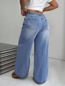 Dripcurv Plus-Size Women's Light Blue Casual Streetwear Jeans, Suitable For All Seasons, Perfect For New Year's And Christmas. Holiday Summer - Medium Wash - View 2