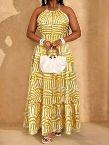 Lunelith SHEIN Lunessa Vacation Casual Full Print Backless Halter Dress - Multicolor - View 6