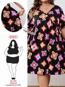 SHEIN CURVE+ Curve 尺码 US22 音乐节、海滨度假、波西米亚风女士全幅印花休闲度假连衣裙，女装/乡村/沙滩装/沙滩装/沙滩装 - 彩色 - 查看 12