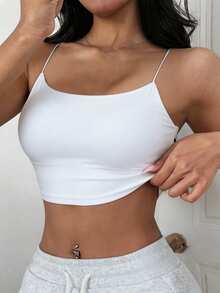 DAZY Adjustable Strap Seamless Padded Camisole For Four Seasons, Workout - White - View 4