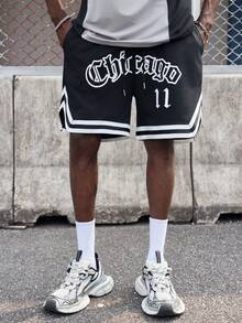 EVRINFINITE 宽松男士字母图案撞色带抽绳腰短裤 - 黑色 - 查看 6