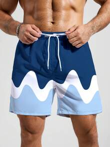 Manfinity KASUA Men's Casual Colorblock Print Beach Shorts - Blue - View 3