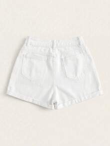 Quần short denim nữ kiểu dáng thường ngày, có túi và cúc. - trắng - Xem 2