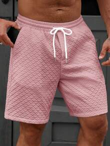Manfinity Homme Men's Solid Color Drawstring Waist Summer Casual Shorts - Dusty Pink - View 3
