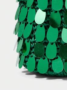 SHECARRY Bolsos de mano para mujer, bolso de paja, bolso tejido de paja, verde, verde con lentejuelas, de moda, elegante, sencillo, personalizado, versátil, para la playa, vacaciones, días festivos, verano, la , fiesta en la playa - Verde - Ver 6