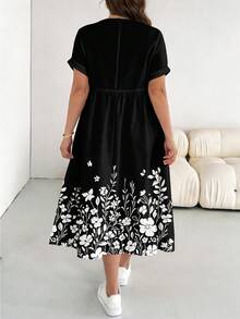 SHEIN Essnce Plus Size Floral Print Notched Neck Vacation Dress - Multicolor - View 2